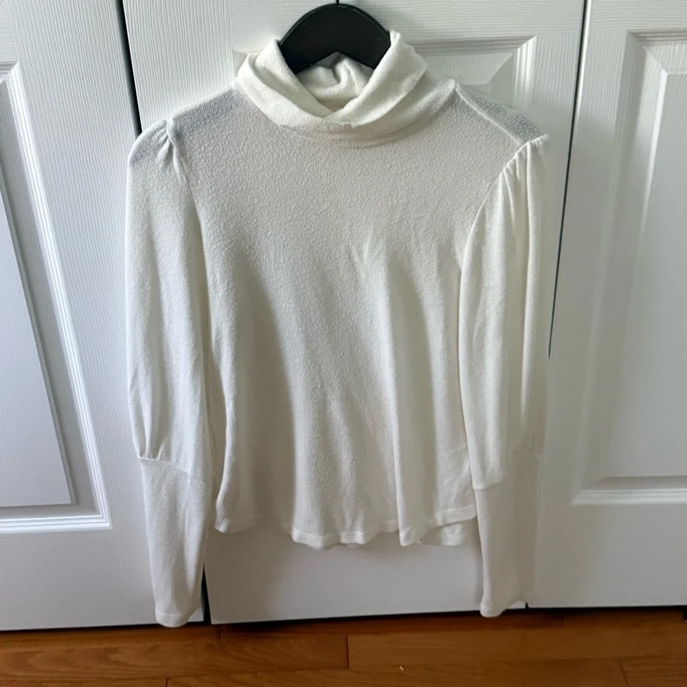 Anthropologie Puff Sleeve Turtleneck Top in White
